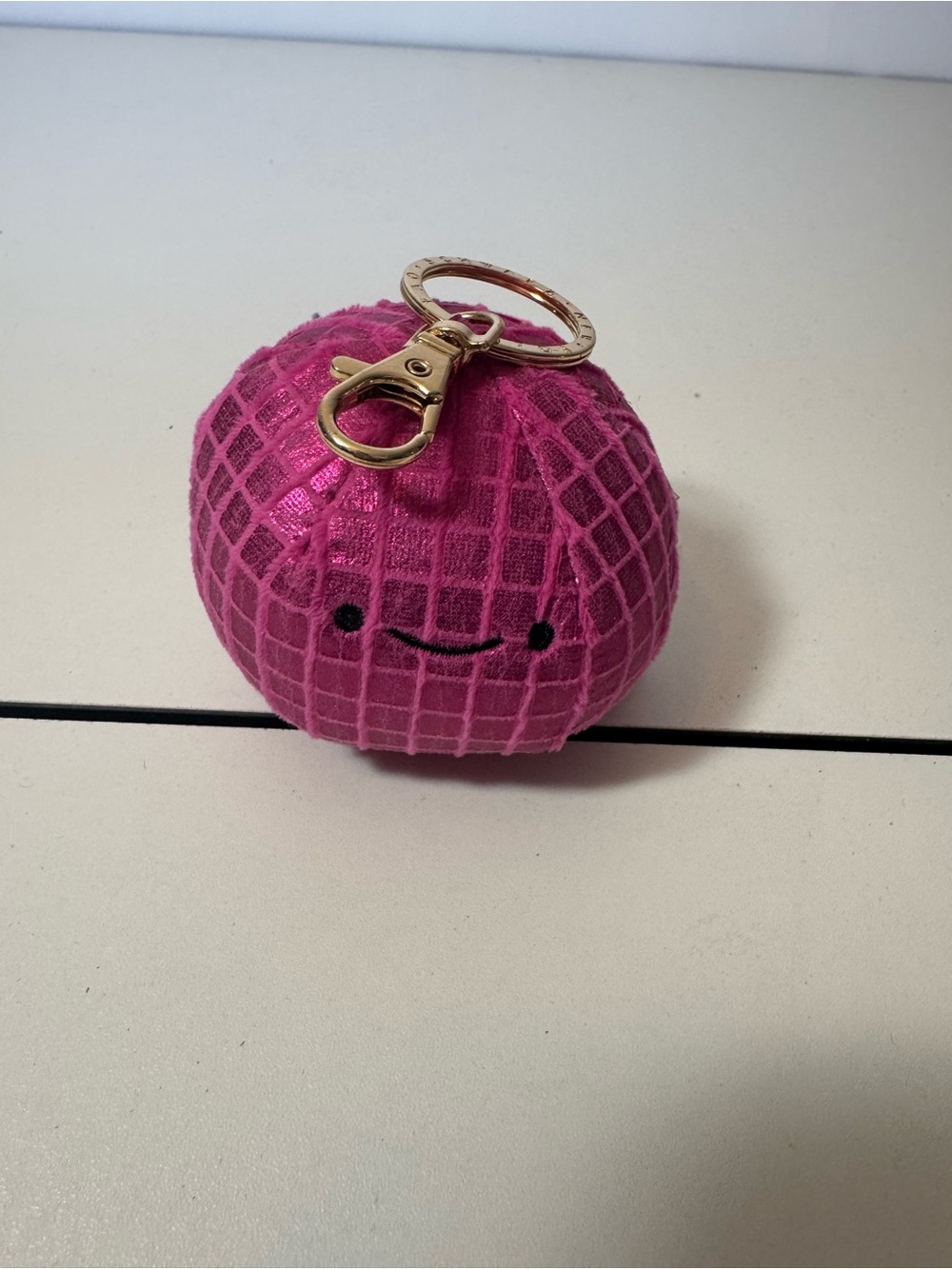Pink Plush Smiley Keychain